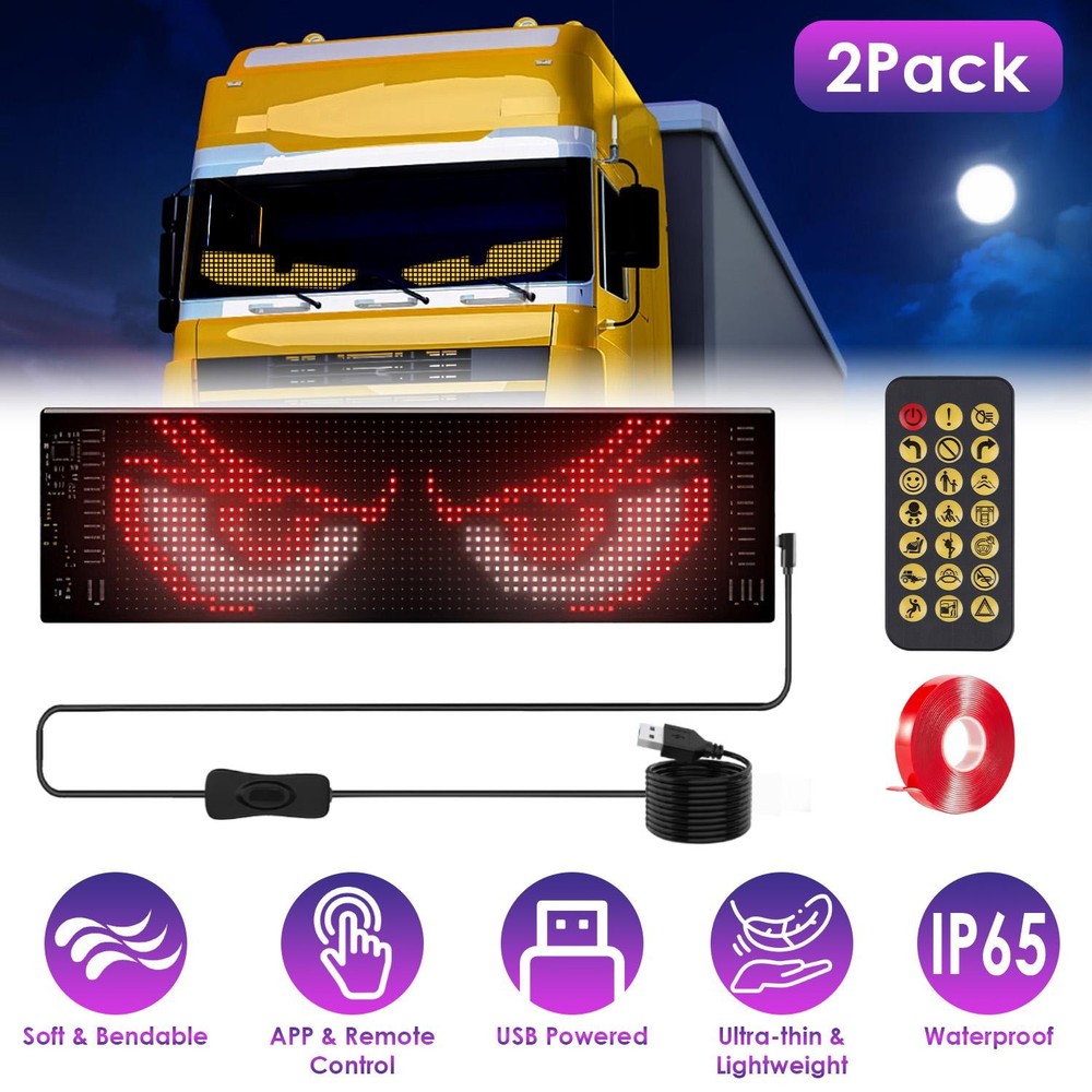 2Pack 20x64 Matrix Devil Eyes Lights f/ Car Ultra-thin Programmable LED