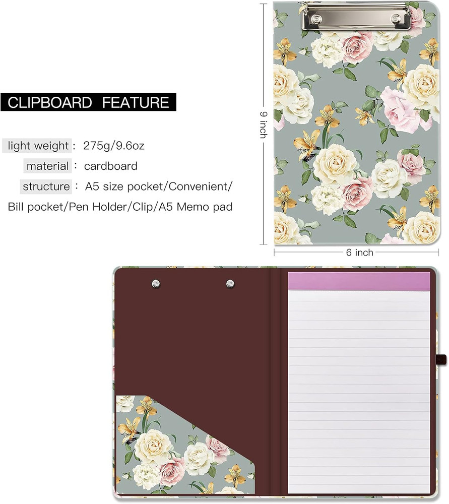 Hongri Mini Clipboard Folio with Refillable Lined Notepad and Interior Storage P