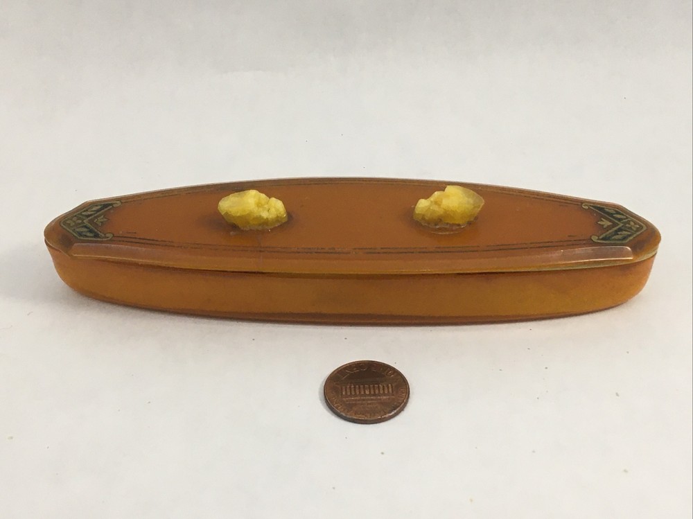 Bakelite Cosmetic Nail Buffer Dark Yellow *Broken Handle* Vintage