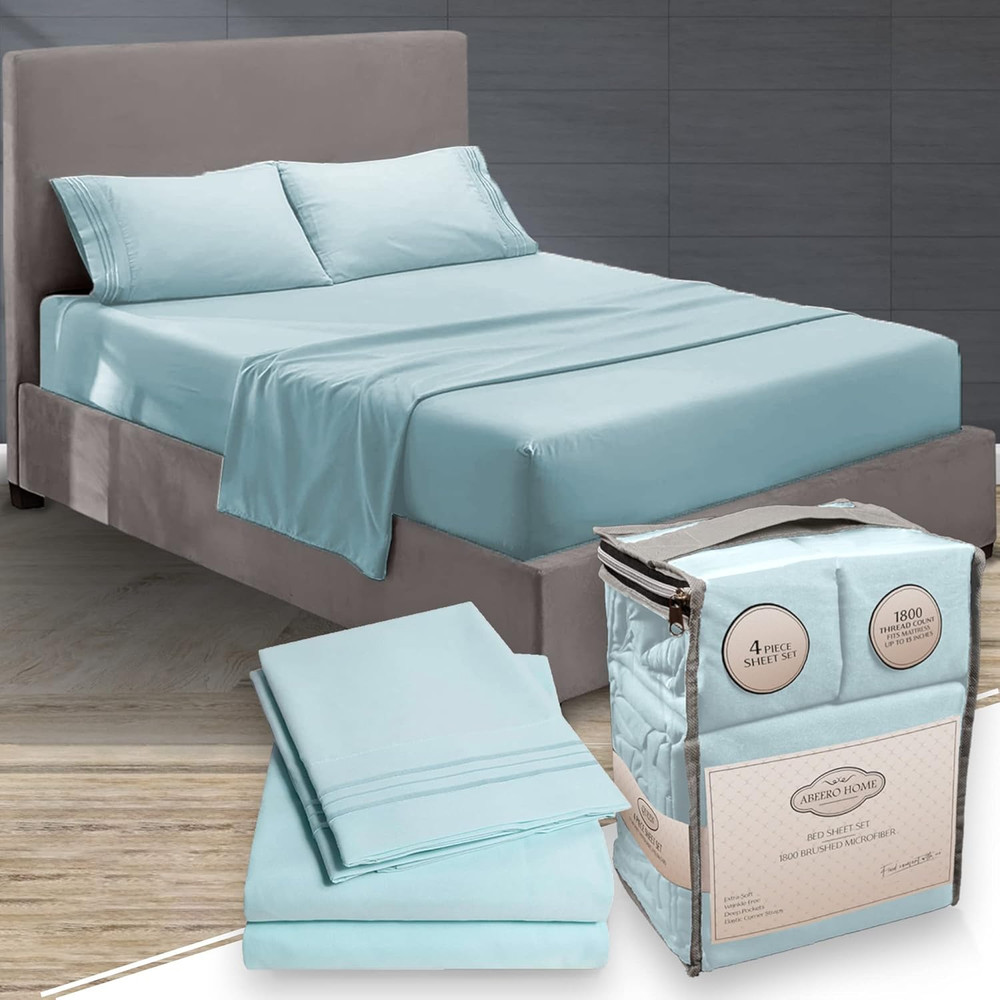 Luxury Cooling Full Size Bed Sheet Set - Soft Microfiber, Light Blue