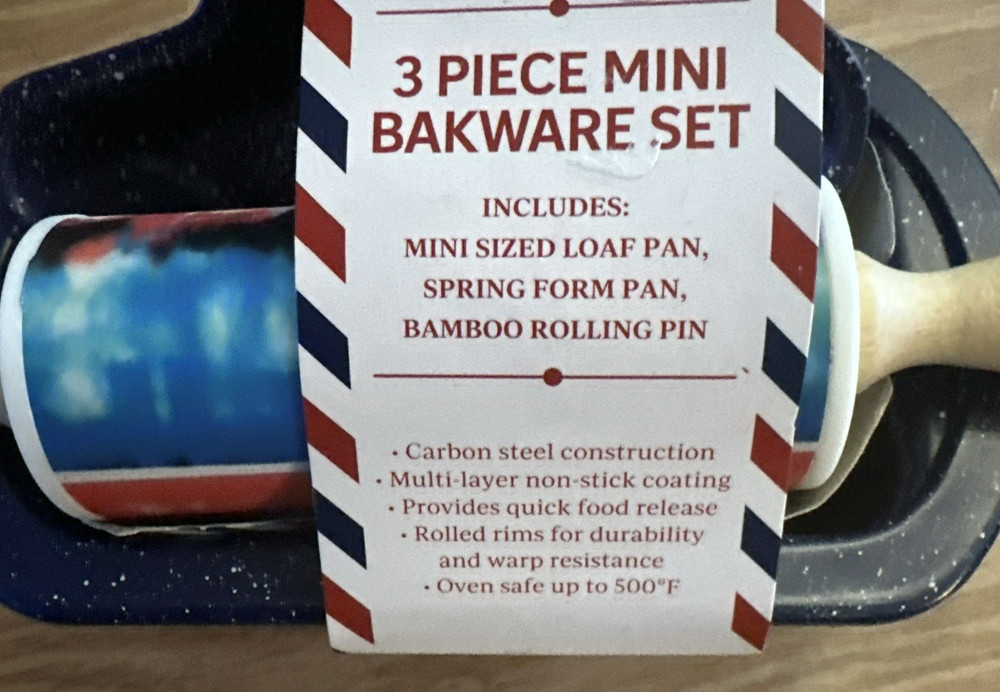Core Kitchen 3 pc Mini Bakeware Set Loaf Pan Spring Form Pan Bamboo Rolling Pin