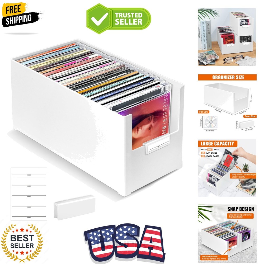 CD Storage Box, Stackable Plastic CD Organizer, Hold Up to 25 CDs, CD Storage...