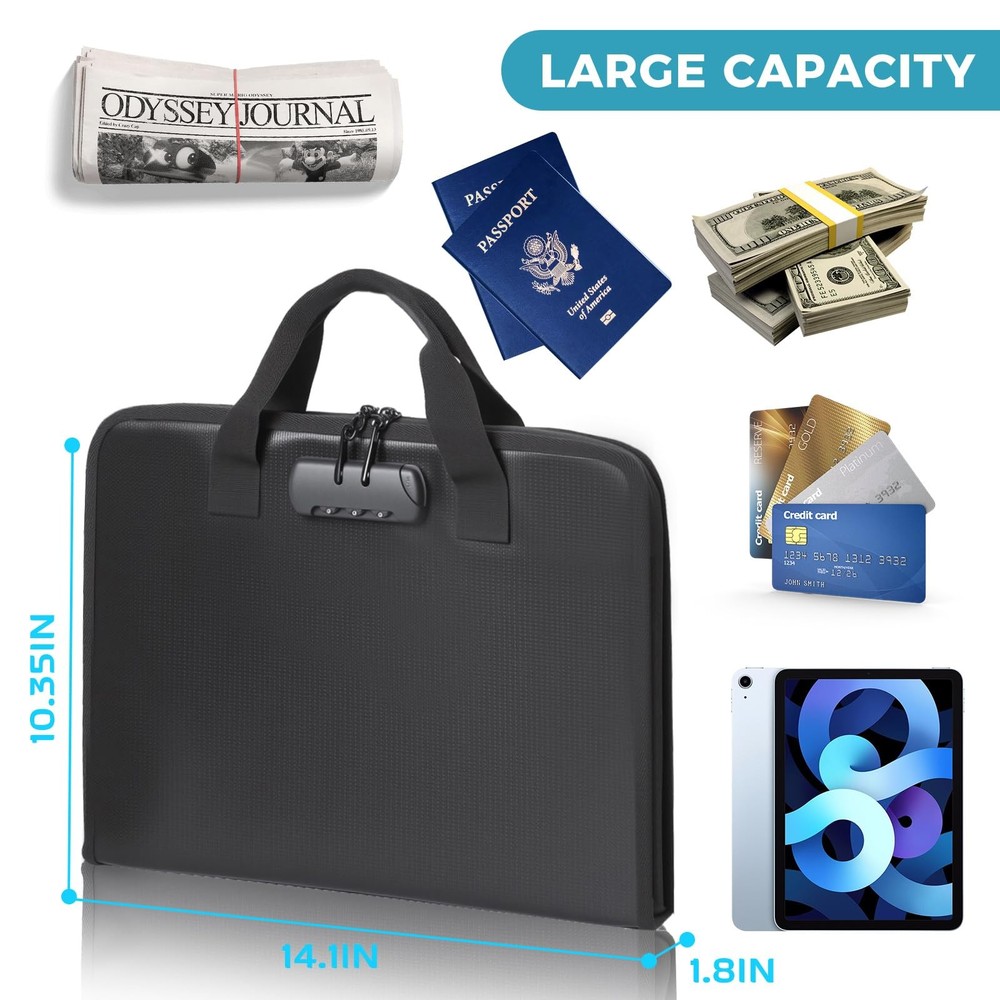 Accordion File Organizer with Combination Lock,Fireproof Expanding File Folde...