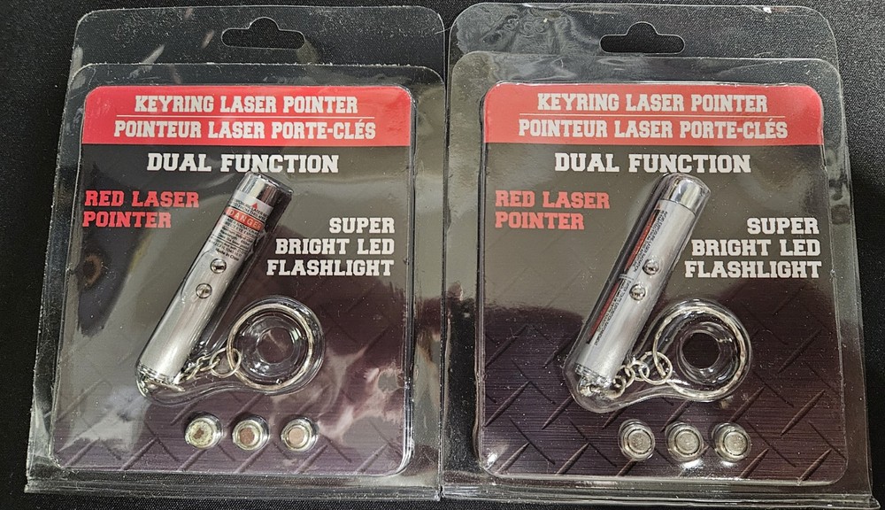 Dual Function Red Laser Pointer/Bright LED Flashlight with Keyring - 2 Count