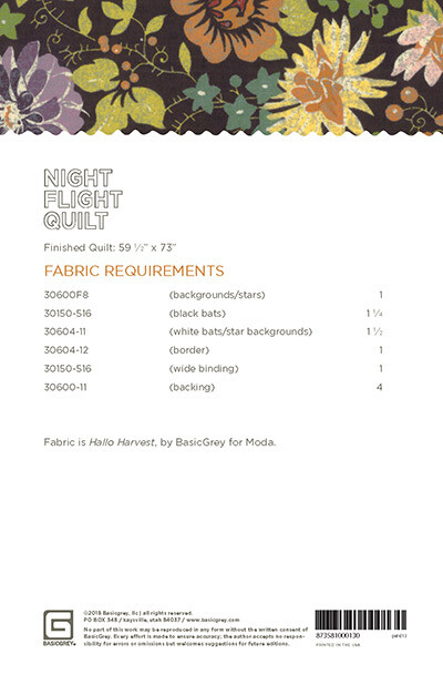 Night Flight ~ BasicGrey Quilt Pattern ~ Halloween bats stars pieced Basic Grey