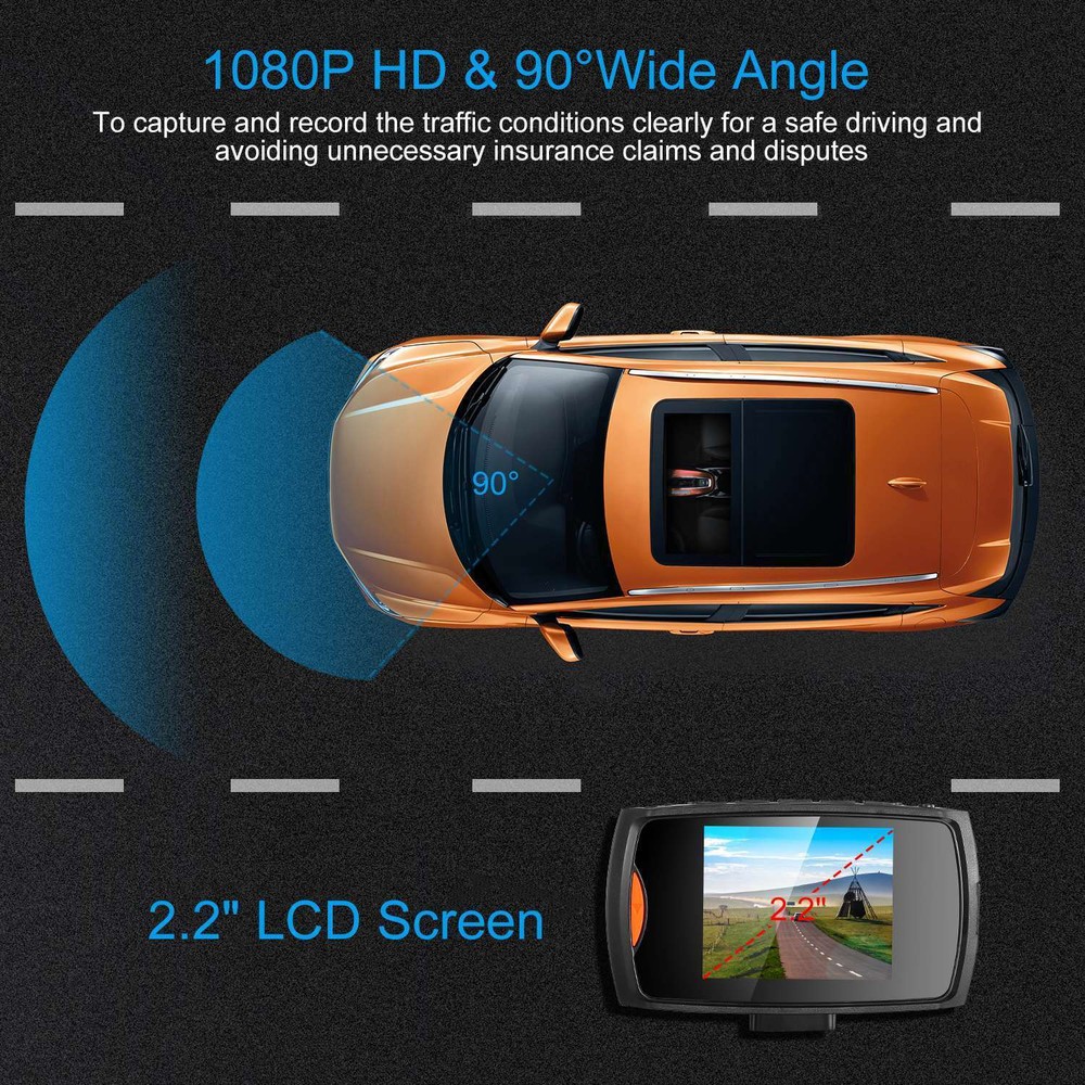 1080P Car DVR Camera Dash Cam Camcorder 90 Degree Angle Loop Recording Night Vis