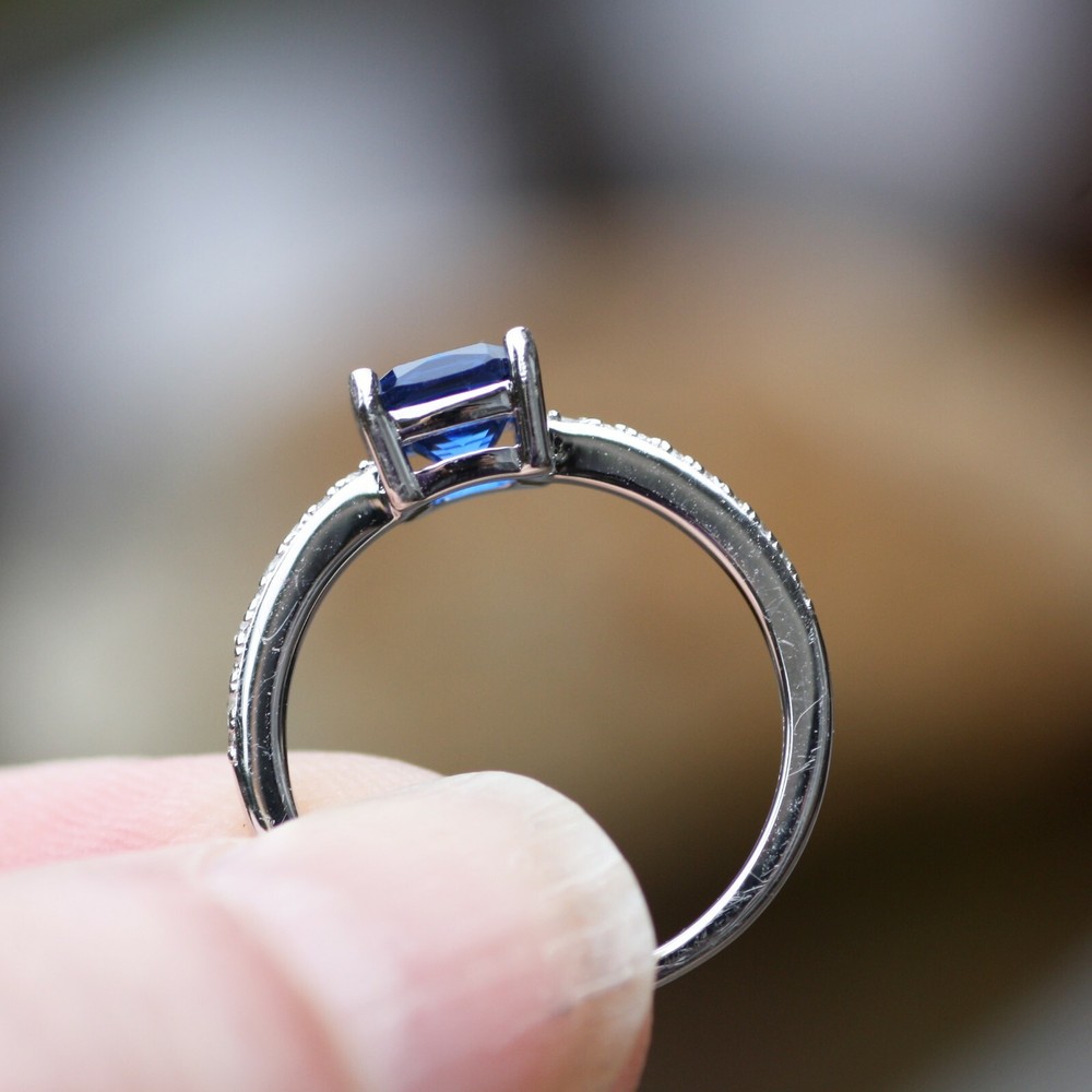 Lab Made Sapphire Ring Solid Sterling Silver 925 , September birthstone Canada