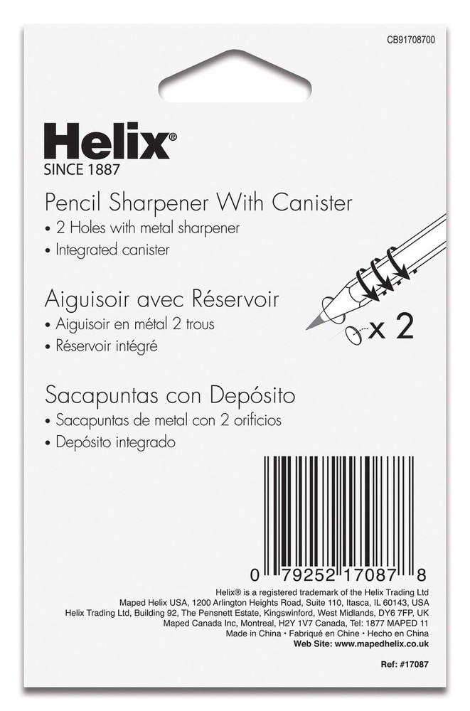Helix Canister 2 Hole Pencil Sharpener, Assorted Colors (17087)
