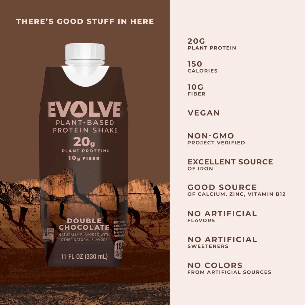 Evolve Plant Based Protein Shake, Double Chocolate, 20g Vegan Protein, Dairy ...