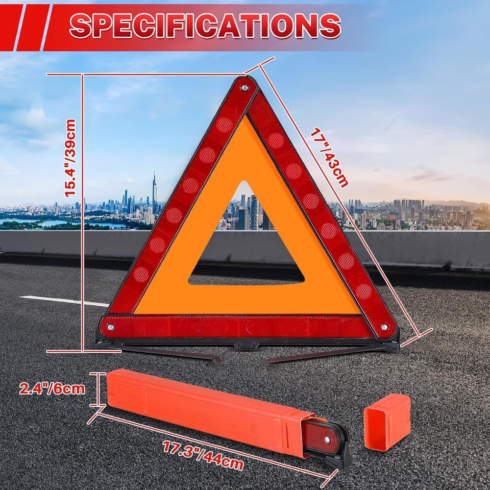 3 Pack Reflective Warning Triangles, Foldable Roadside Emergency Safety Kit