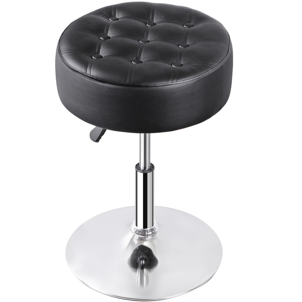 2PCS Adjustable Vanity Stool PU Leather Ottoman Stool for Bedroom w/Base Black