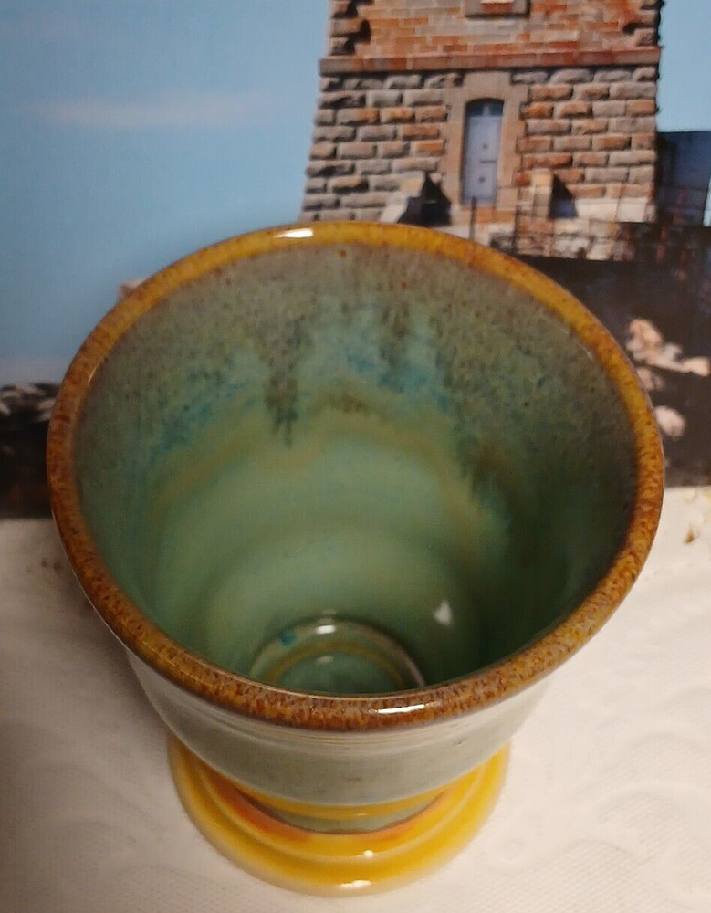 Handmade Studio Art Pottery Blue Drip Glaze Goblet