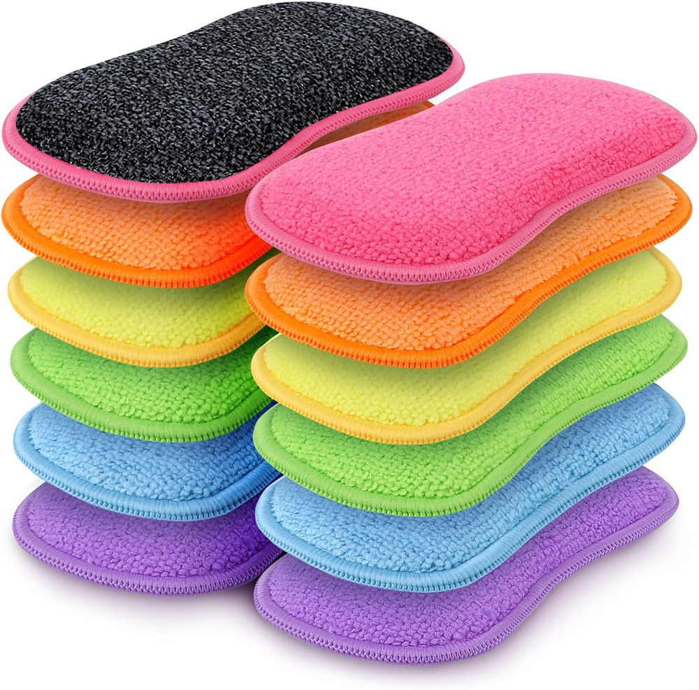 12 Pack Multi-Purpose Scrub Sponges Kitchen, Dish Sponge, Non-Scratch Microfiber
