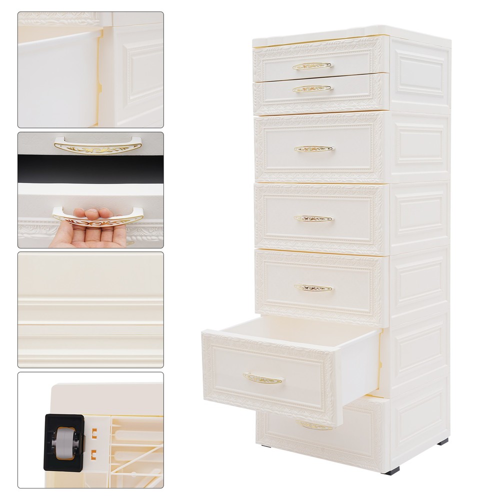 6-Tier Rolling Storage Cabinet, Durable PP Organizer with Drawers