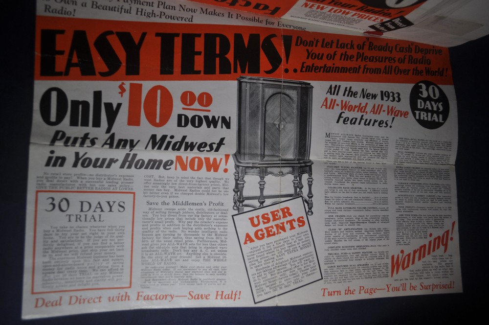 Ca 1934 Midwest Radio Fold Out Advertisement