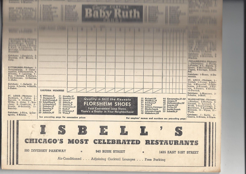 1946 baseball program Brooklyn Dodgers Chicago Cubs unscored