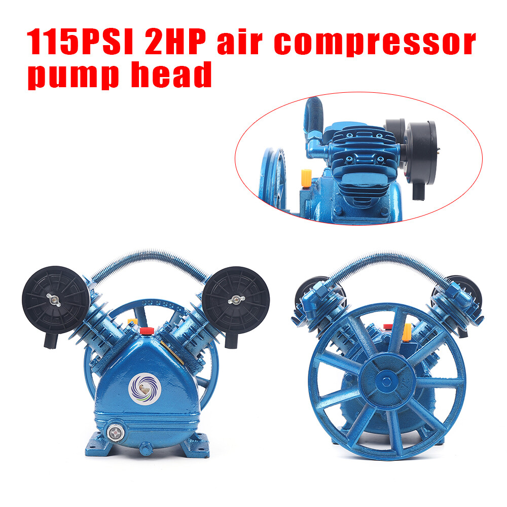 Air Compressor Pump Twin Cylinder 2 Piston V Style 2HP Head Single Stage Blue