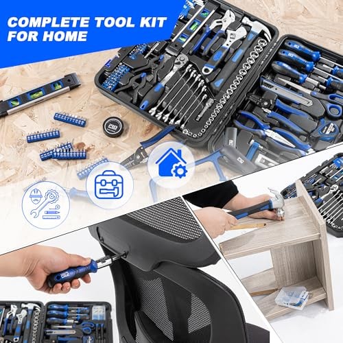 259-Piece Tool Kit, General Household Hand Tool Set with Plastic Storage Blue