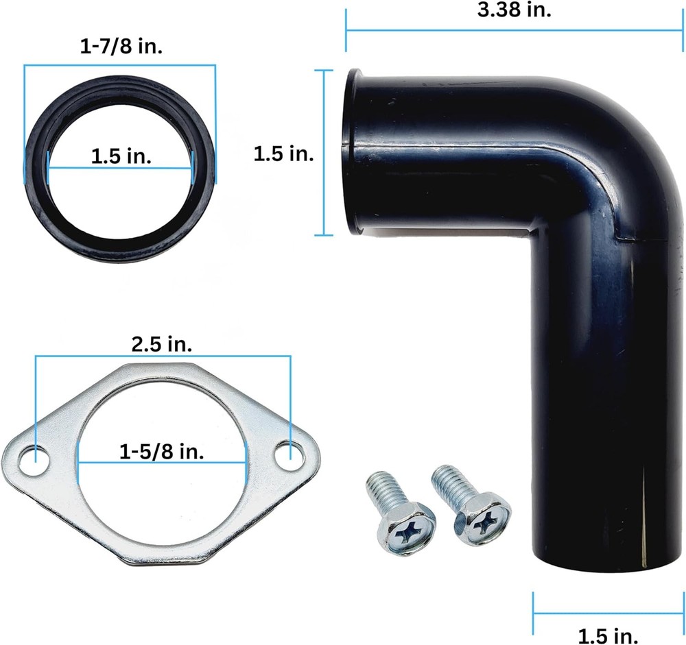 Garbage Disposal Drain Elbow Replacement Kit - Includes 1.5" Elbow, Black