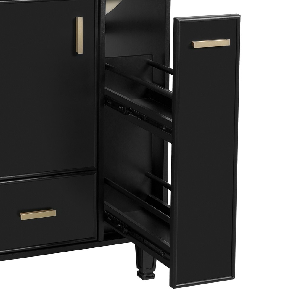 Bathroom Vanity with Ceramic Sink Solid Wood Frame Storage Cabinet Deep Drawer