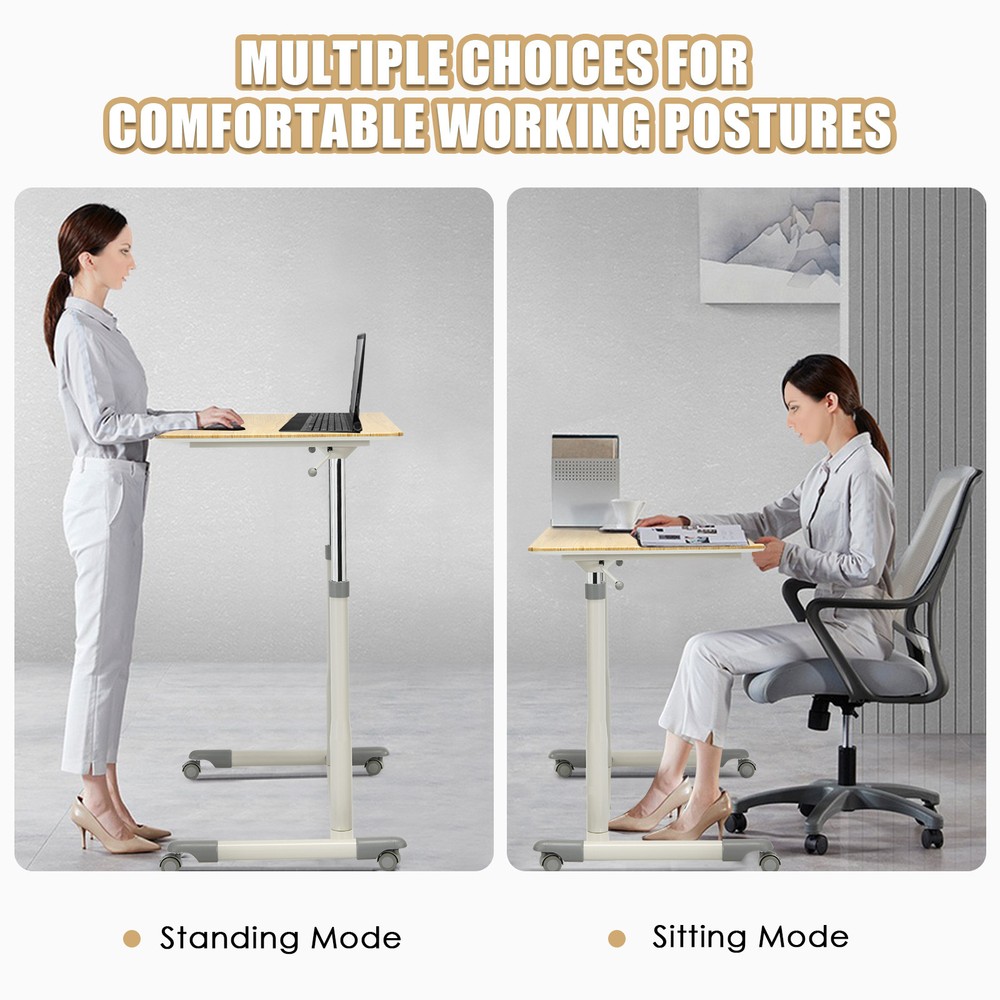 Costway Height Adjustable Computer Desk Sit Stand Rolling Notebook Table Natural