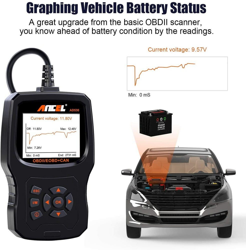ANCEL AD530 OBD2 Scanner Car Battery Test Code Reader Diagnostic Scan Tool