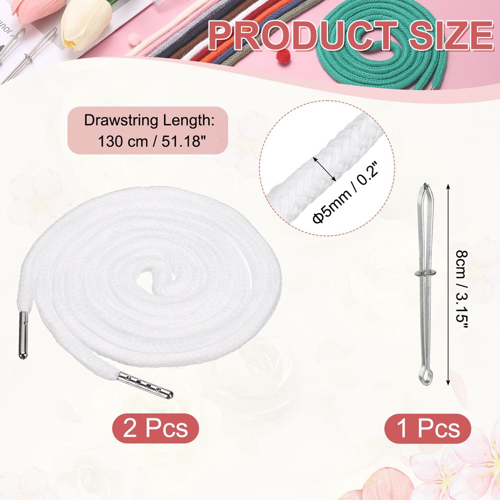 2 Pcs Hoodie Strings Drawstring Cords with Easy Threader (White)