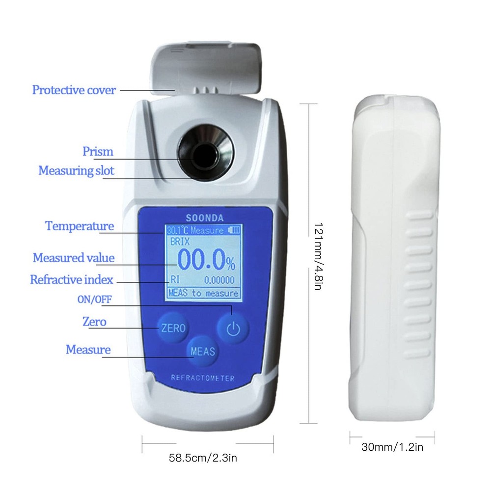 Digital Brix Refractometer, 0-55% Range, ±0.2% Accuracy, Backlight Display,...