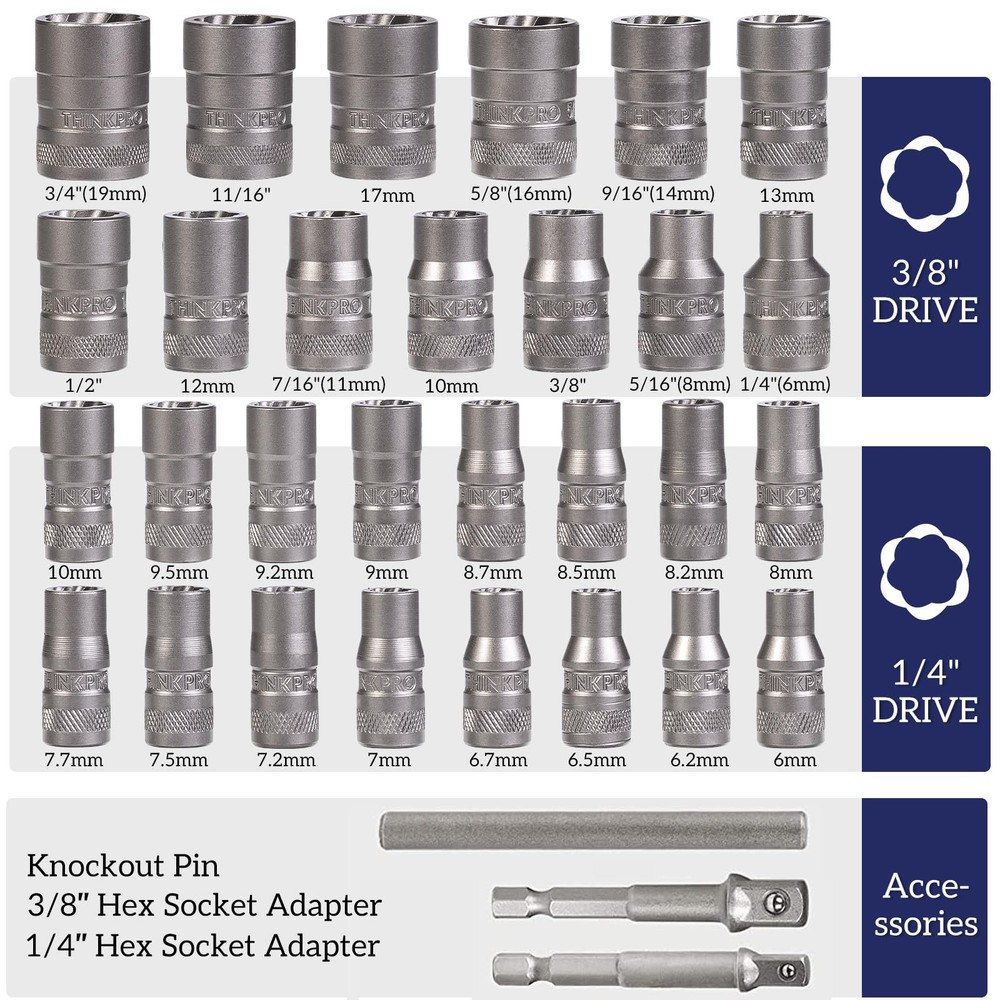 Thinkpro Bolt Extractor Kit, 32PCS Rounded Remover, 32PCS, 32-piece