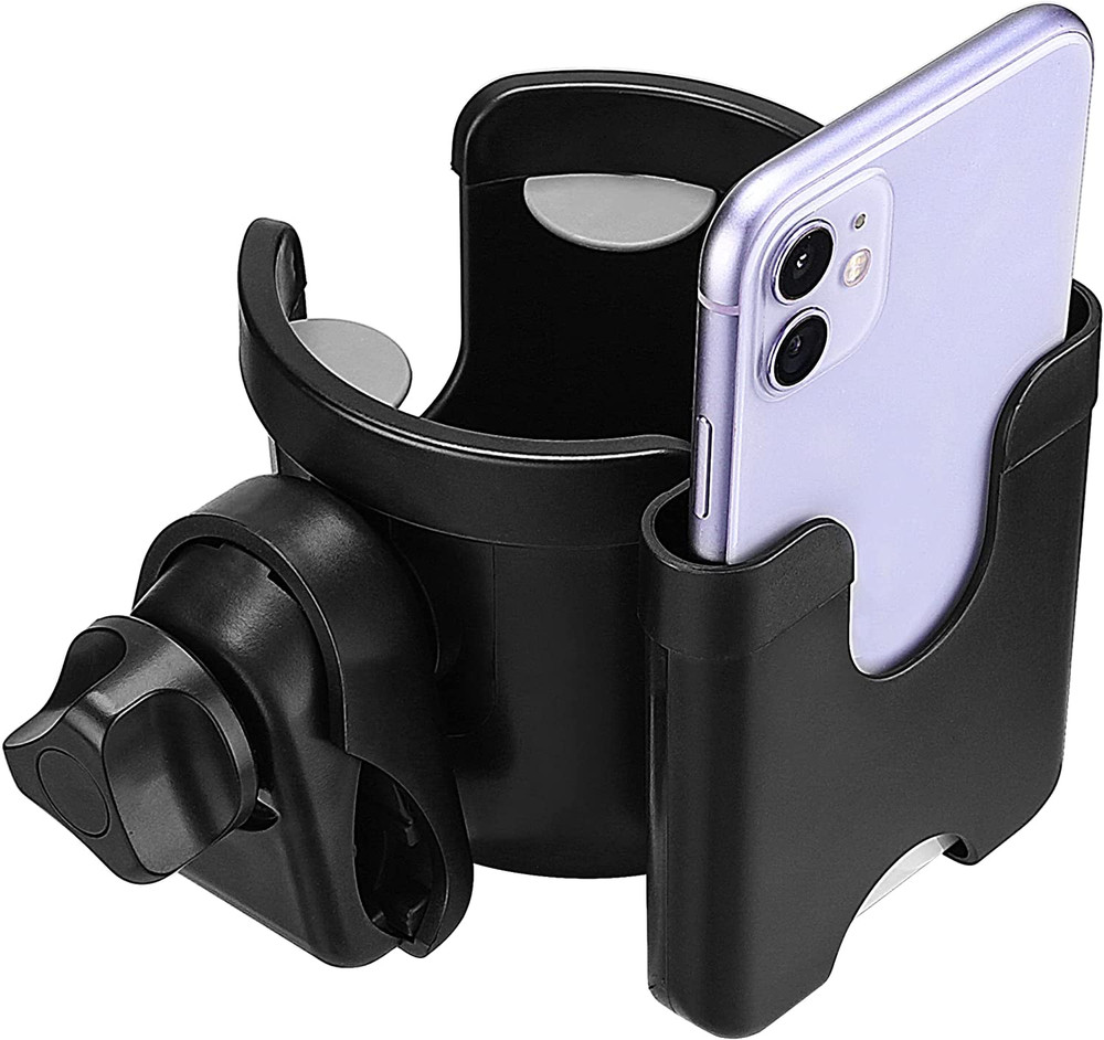 Universal Stroller Cup Holder, Adjustable Drink Holder with Phone Holder
