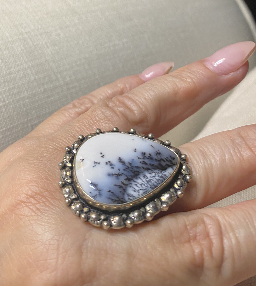 Dendritic Opal Power Ring In Handmade Sterling Silver Band