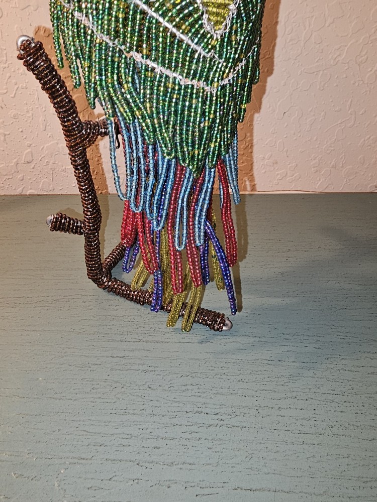 Vintage BeadWork On Wire Parrot On Perch-12" Tall, Excellent