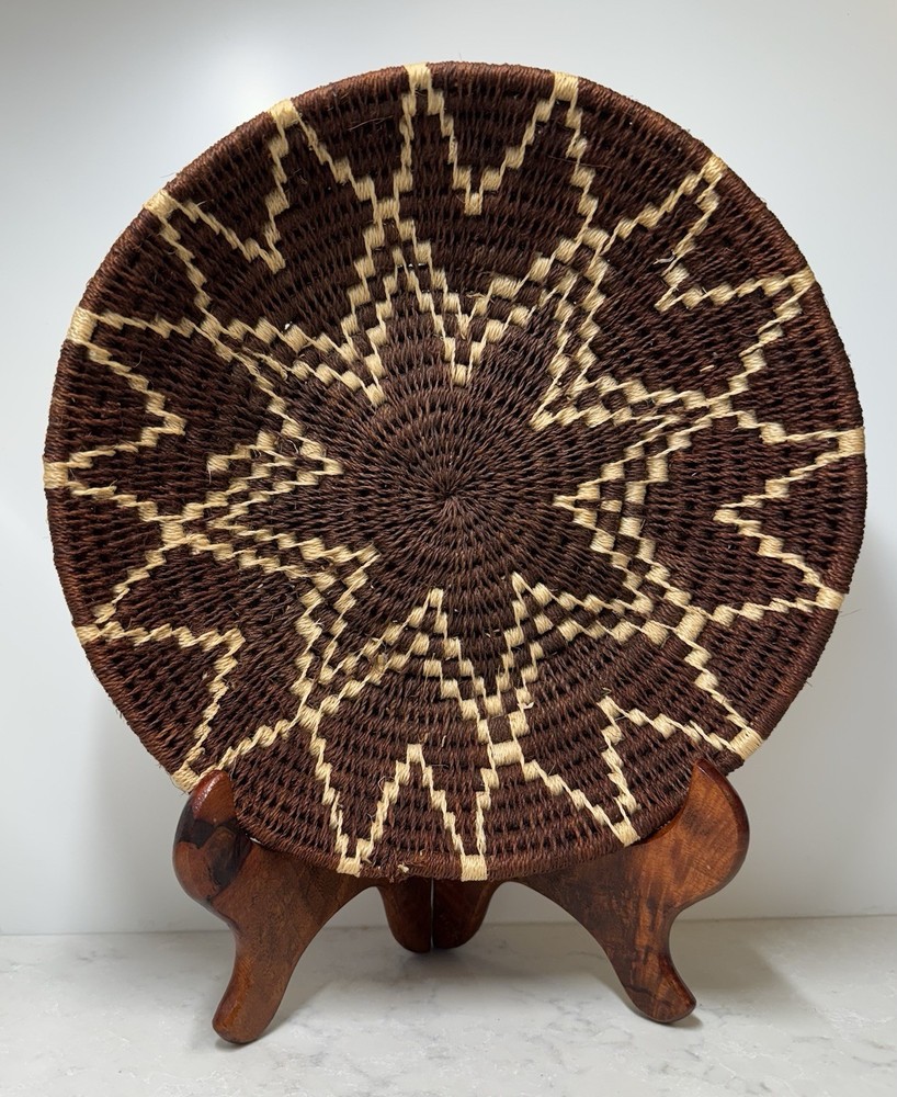 Handwoven Brown and Tan Decorative Basket Boho