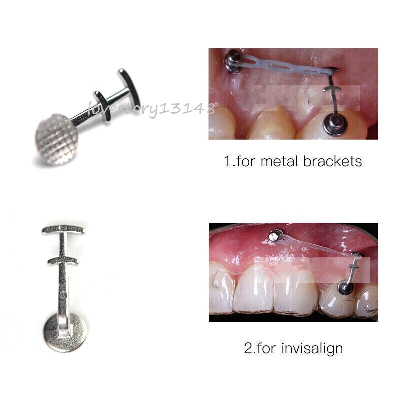 Dental Orthodontic Bondable Lingual Button Multi-hook Arms Braces Slid Crimpable