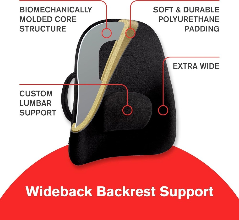 ObusForme Lowback Backrest Support Lumbar Pillow Portable Chair Posture Black