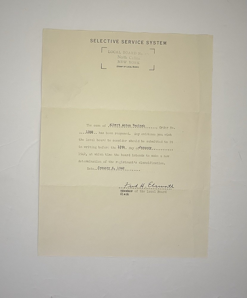 WW II Selective Service Letter
