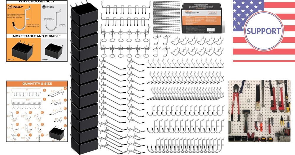Versatile 278pcs Pegboard Storage Hooks & Bins for Effortless Tool Organization