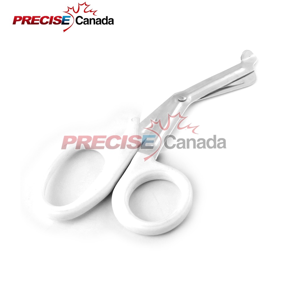 PRECISE CANADA Utility Scissors 5.5" Angled Serrated Blades White Ring Handle