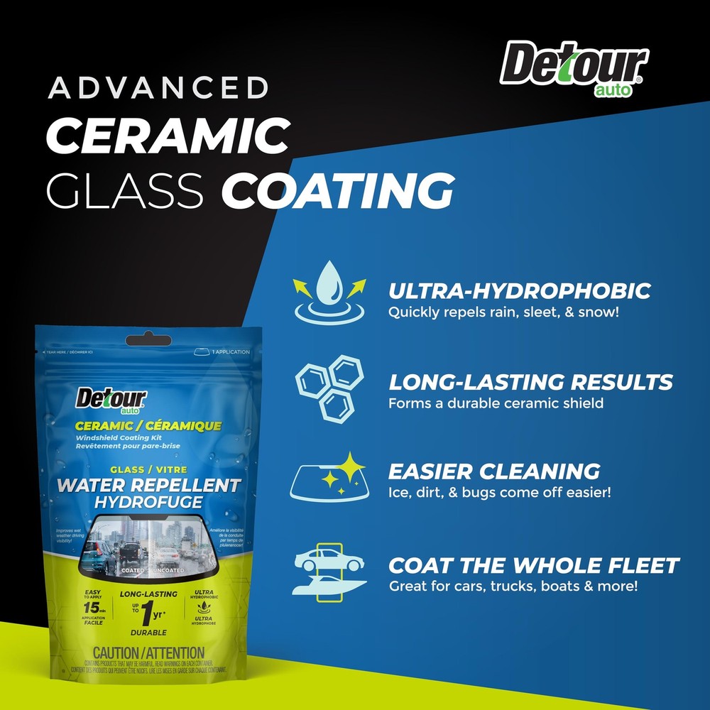 Detour Ceramic Windshield Coating Kit - Long-Lasting Water Repellent Clear