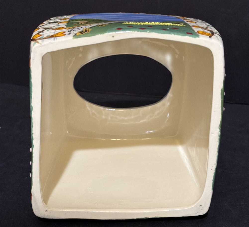 Vintage Ceramic Hand Painted Embossed Tissue Box Cover Signed LB.