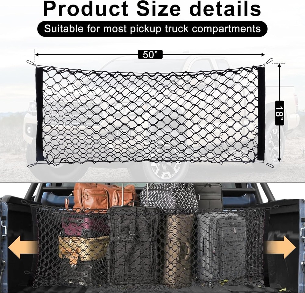 Versatile Adjustable Truck Cargo Net – 50"x18" for Maximum Carrying Capacity