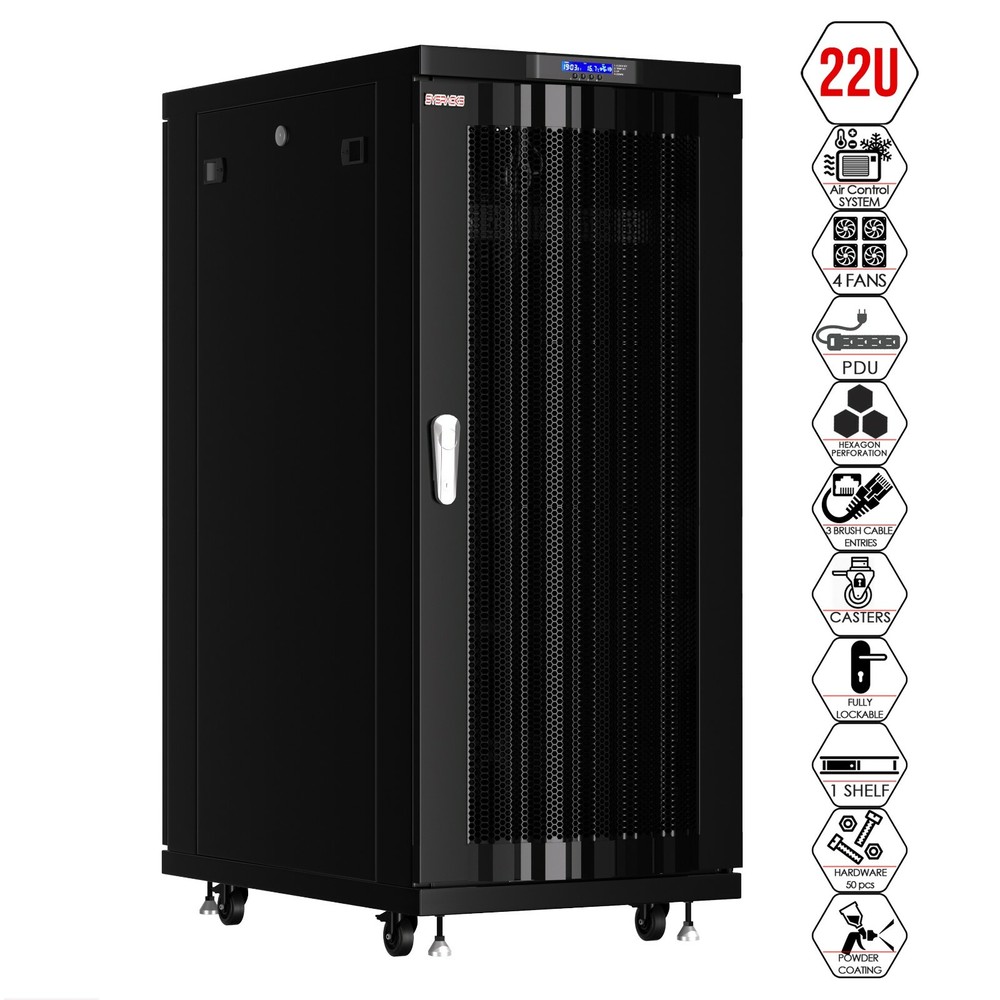 Server Rack 22U Network Cabinet 39" depth Data Server Cabinet - VENTED MESH DOOR