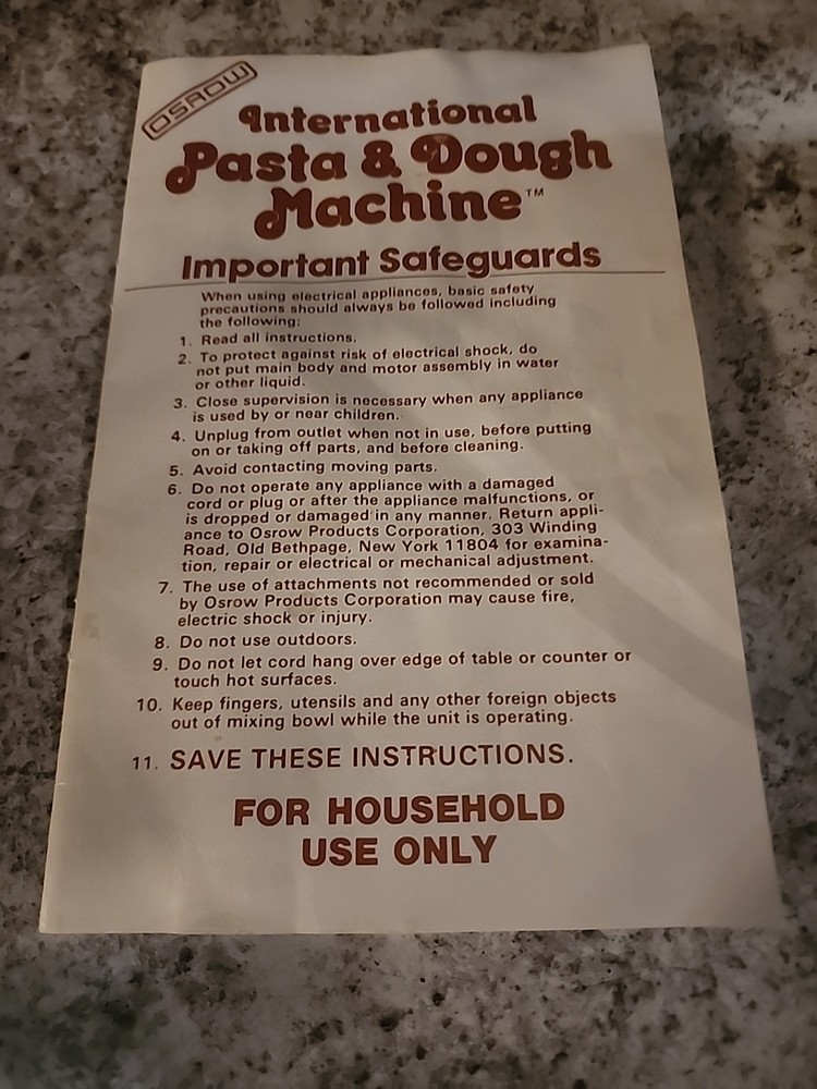 Osrow International Pasta & Dough Machine Open Box Tested And WORKING Complete