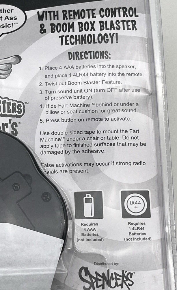Fart Machine W/ Remote & Boom Box Blaster , New Spencer’s