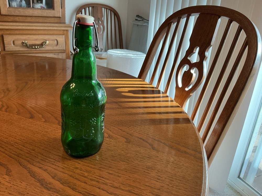 Vtg Grolsch Embossed Green Hinged Jar