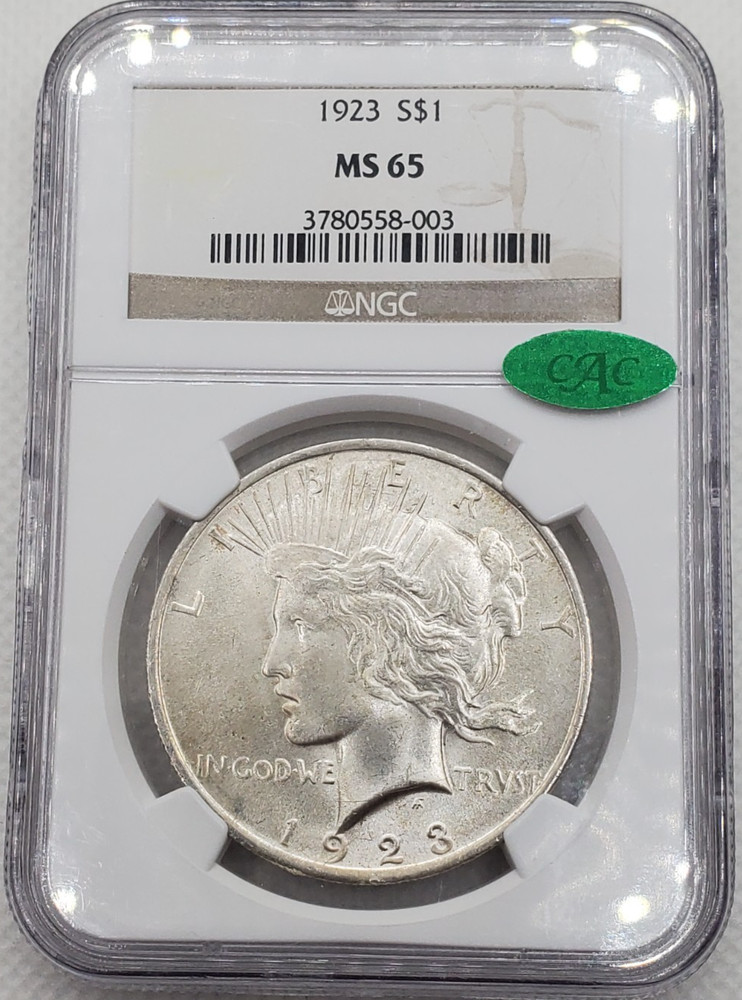 1923 Peace Silver Dollar NGC MS 65 CAC Sticker