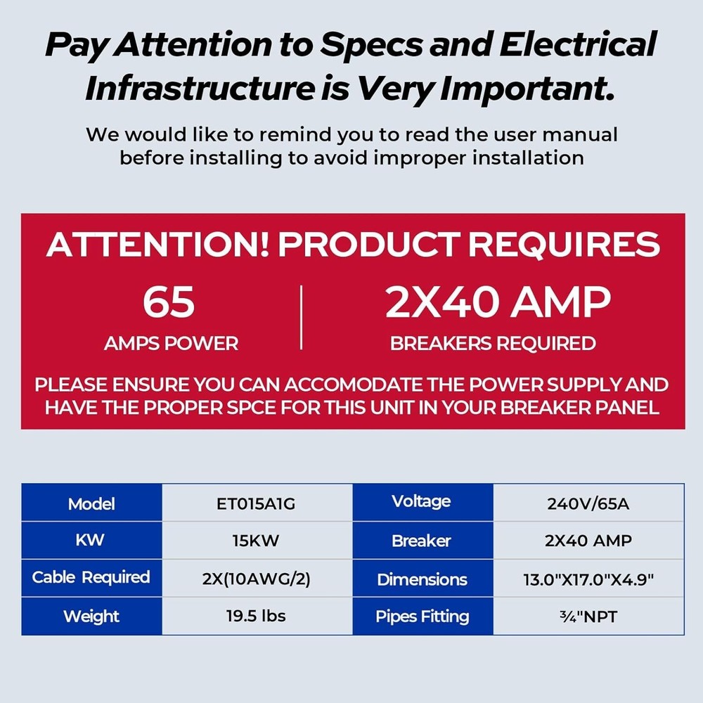Used- 15KW Electric Tankless Water Heater Instant Hot On-demand for whole house