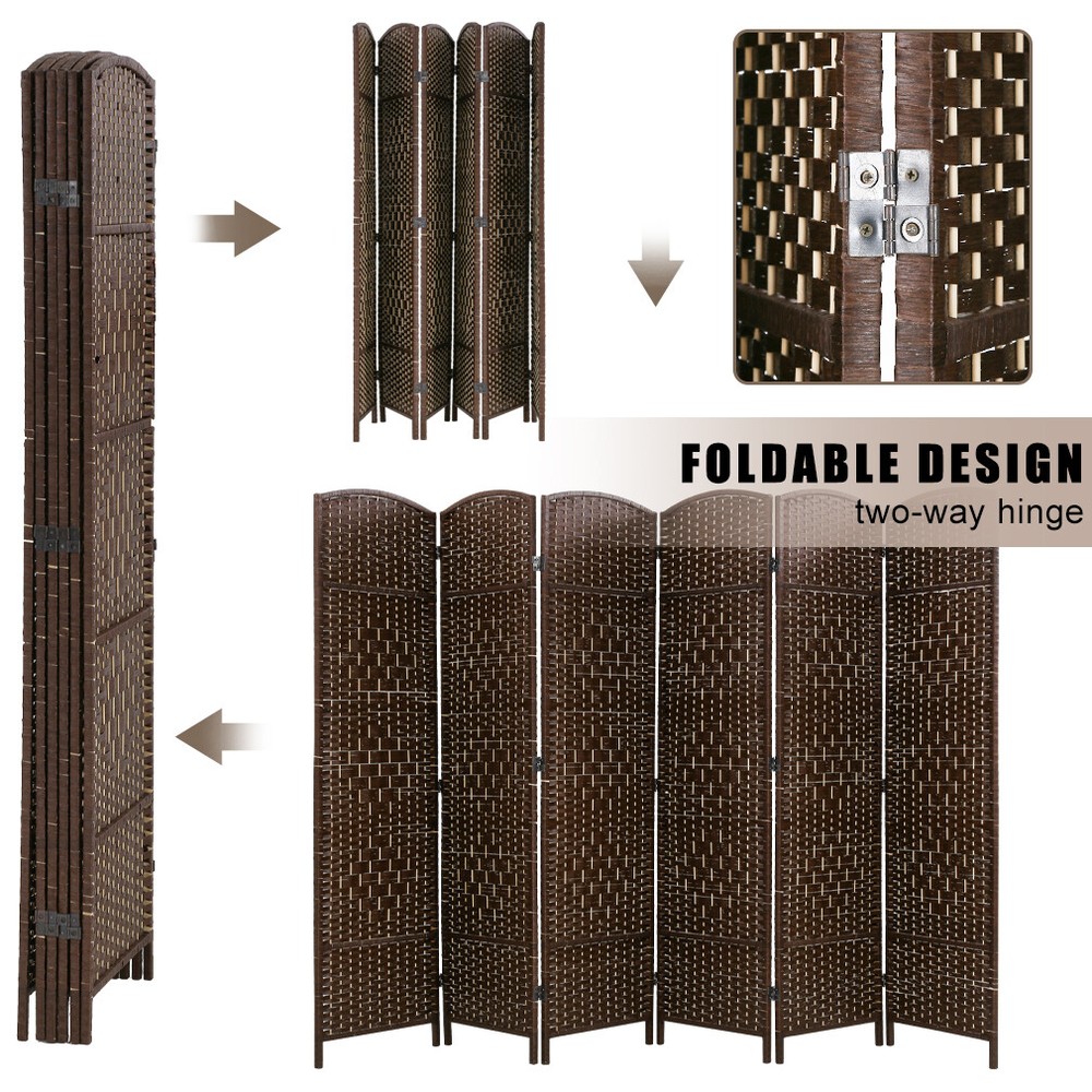 Room Divider 6 Panel Folding Privacy Divider 6 Ft Indoor Wall Divider Brown