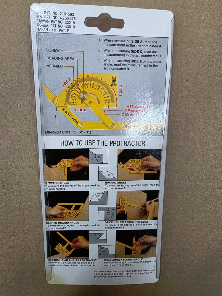 Specialty Inside Angle Protractor for Projects, Woodworking, Pros & students