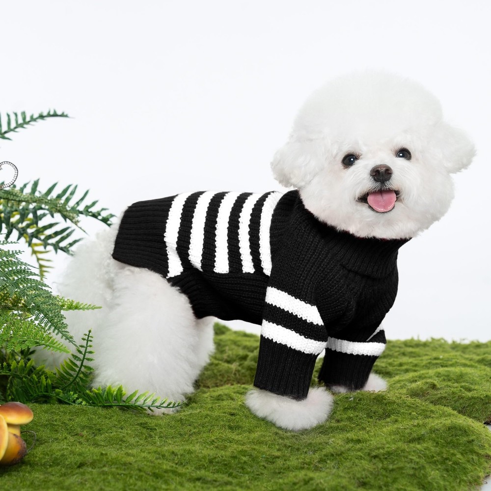 Haloumoning Small Dog Pullover Sweater, Striped Knitted Pet Medium, Black